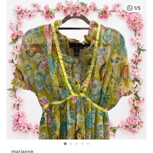 Marianne Sheer Floral V-Neck Tunic Dress - Lime Multi ptp 20